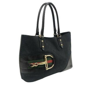 Gucci Horsebit Tote Bag Sherry GG Web Noir Black Horseshoe Handbag Shoulder